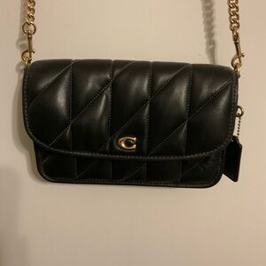 Coach Black Quilted Crossbody Bag with Gold Chain